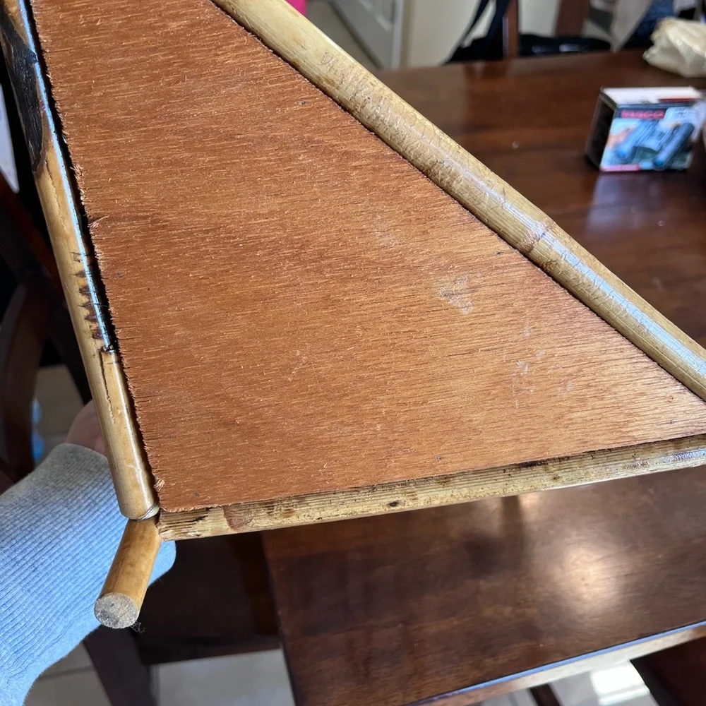 Vintage Tortoiseshell Bamboo Rattan Corner Wall Shelf 3 Tier Decor Boho Rustic